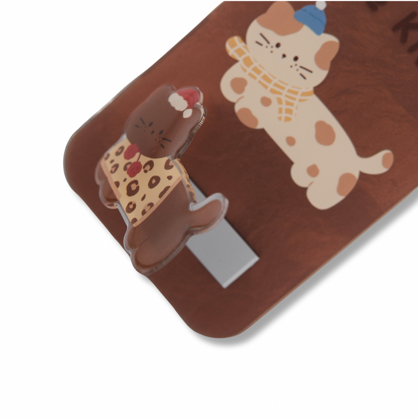 Mobile iPhone Case Cute Brown Cat With Stand