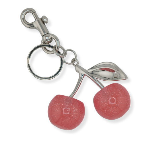 Cherry Keychain – Pink with Silver