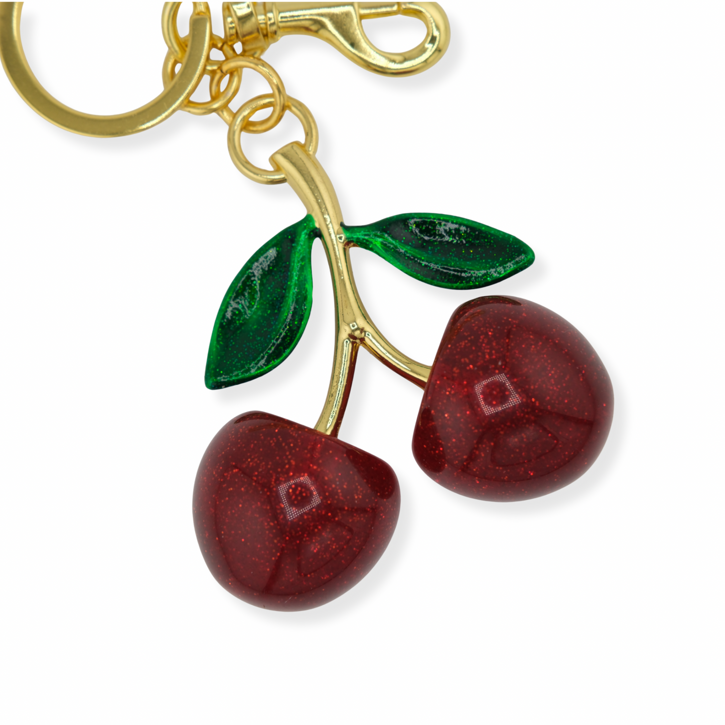 Cherry Keychain – Red with Green Leaves