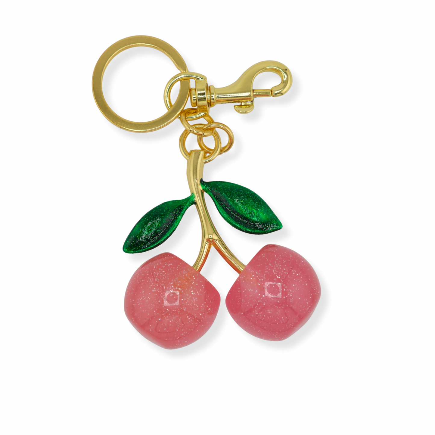 Cherry Keychain – Light Pink with Green Leaves