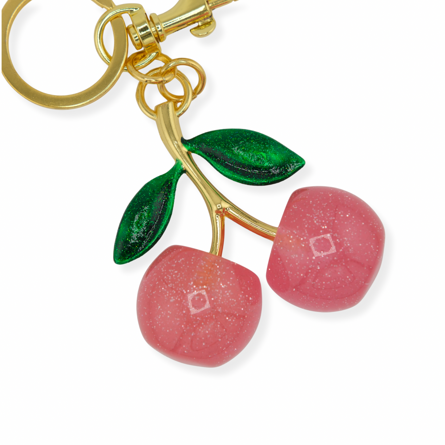 Cherry Keychain – Light Pink with Green Leaves