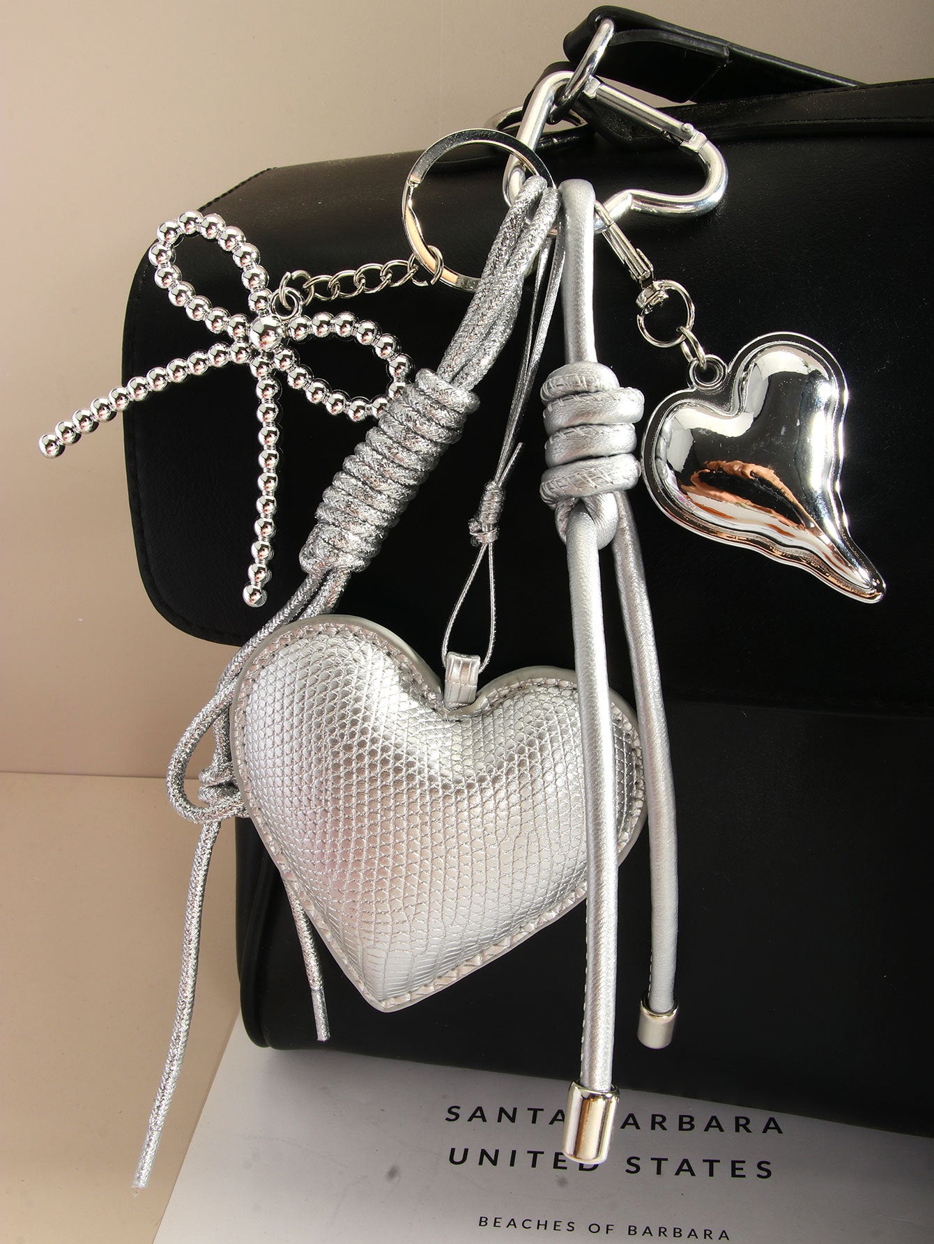 Silver Heart Star Bag Charm