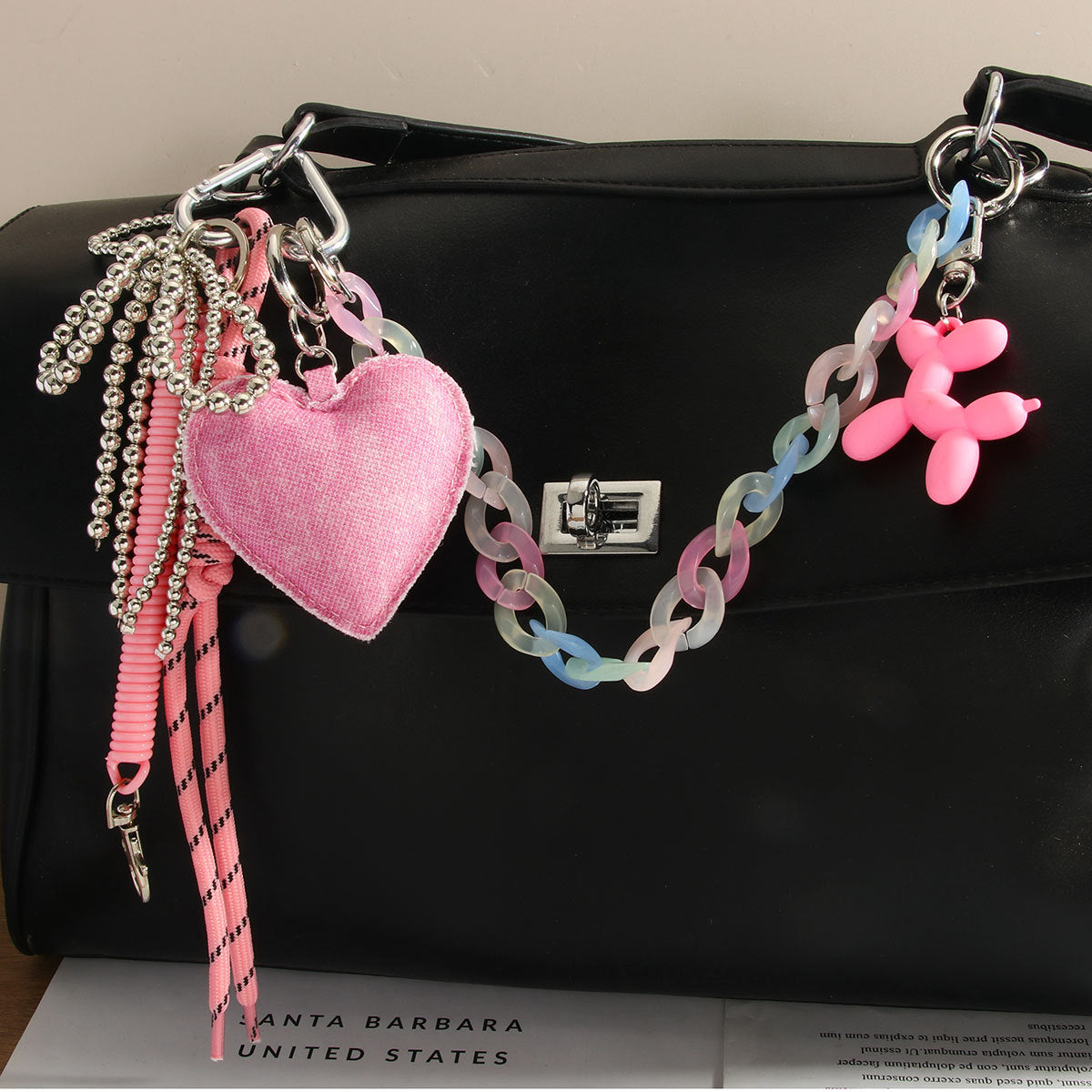Rainbow Heart Chain Bag Charm