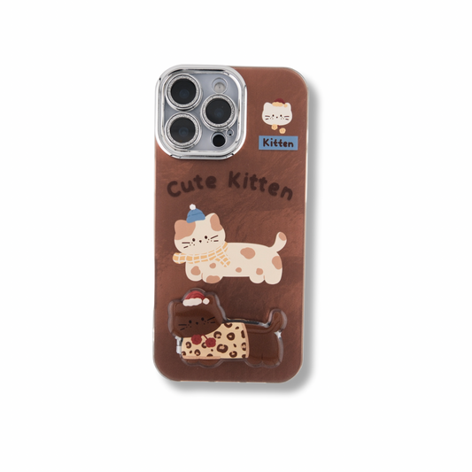 Mobile iPhone Case Cute Brown Cat With Stand