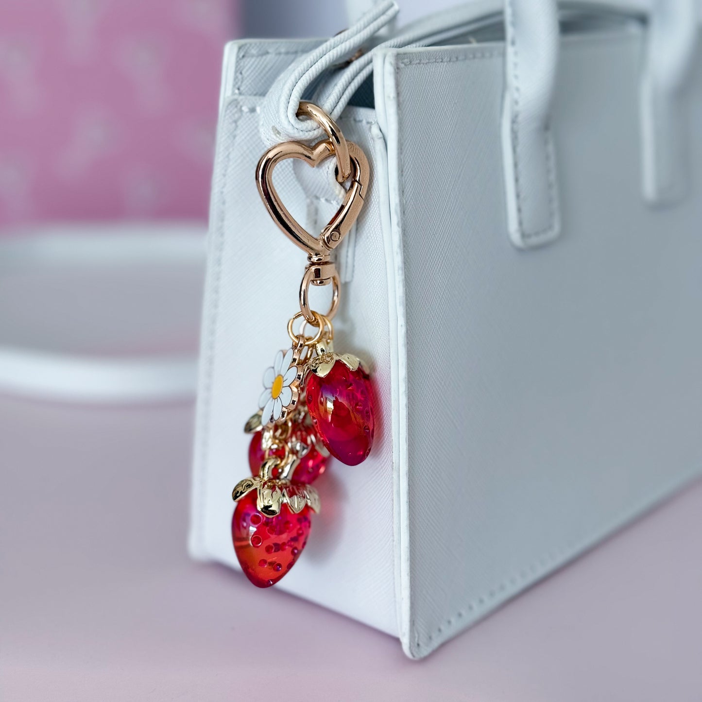 Strawberry & Daisy Cluster Keychain