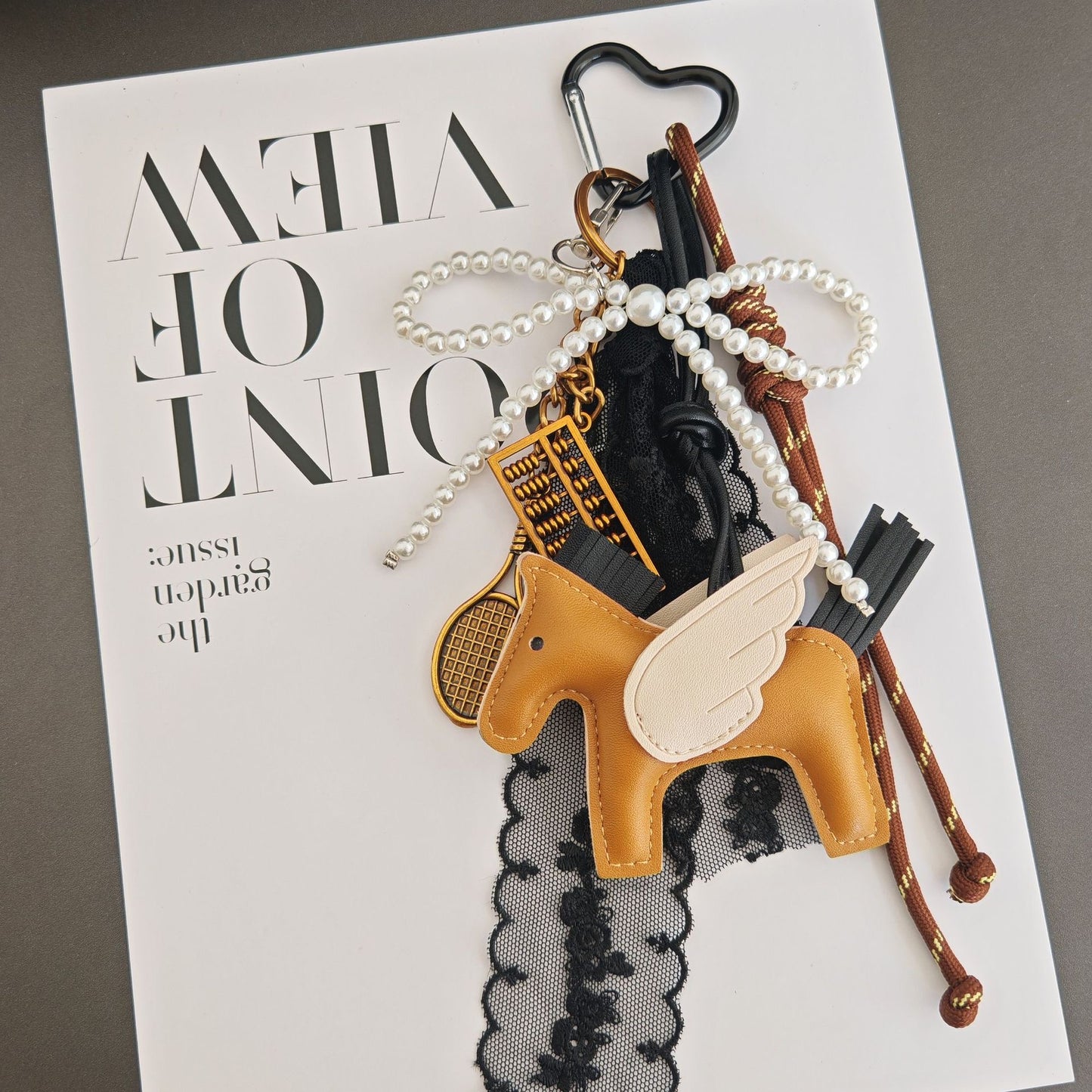 Tennis Pegasus Bag Charm — Pearl Bow