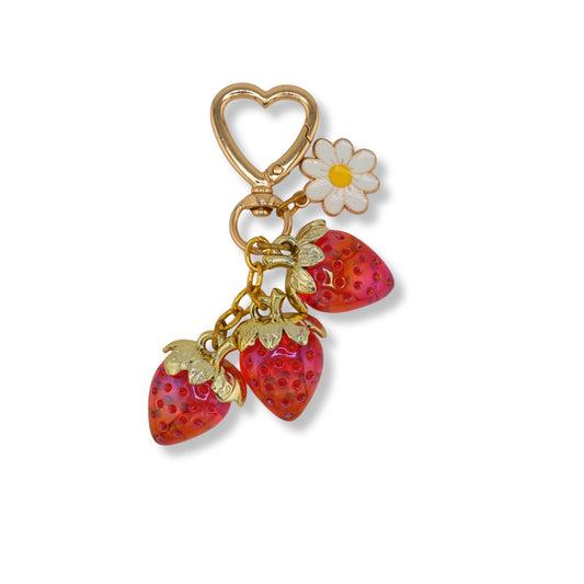 Strawberry & Daisy Cluster Keychain